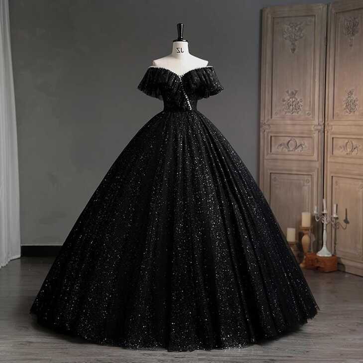 Black long off shoulder sequined lady girl women princess banquet ...