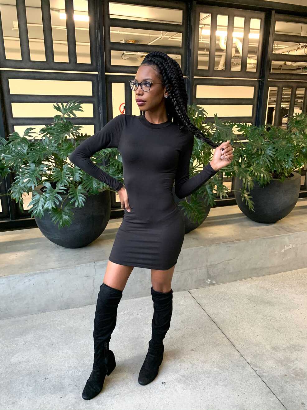 Black long sleeve bodycon mini dress