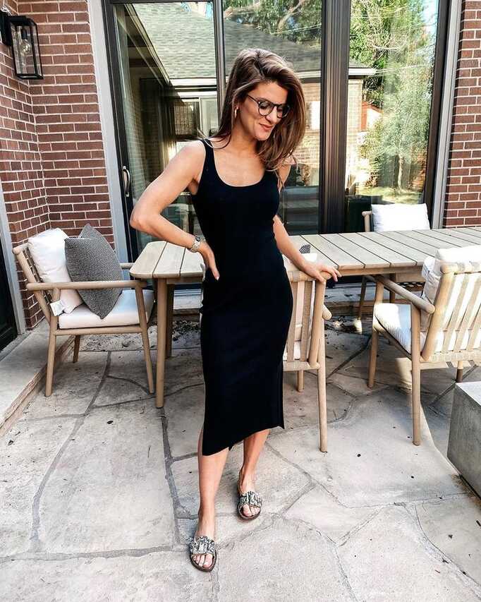 Black midi dress with cute summer sandals