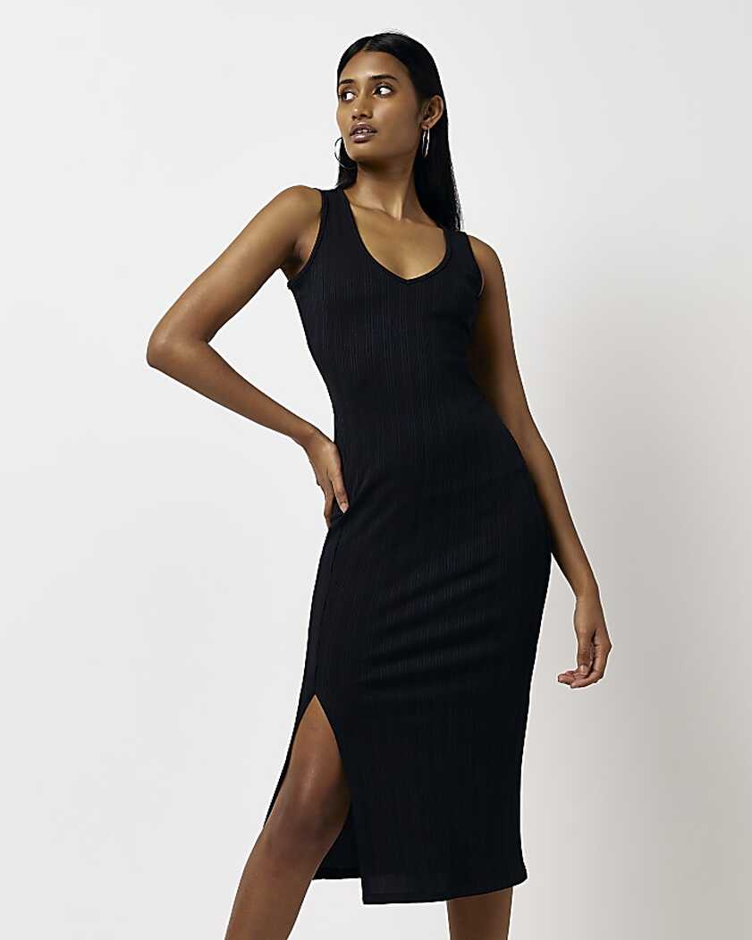 Black sleeveless bodycon midi dress | River Island