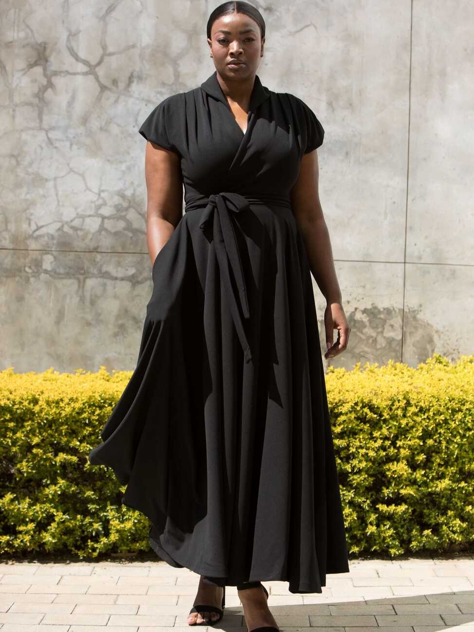 Black stretch maxi length wrap dress, ERRE | South Africa | Equilibrio