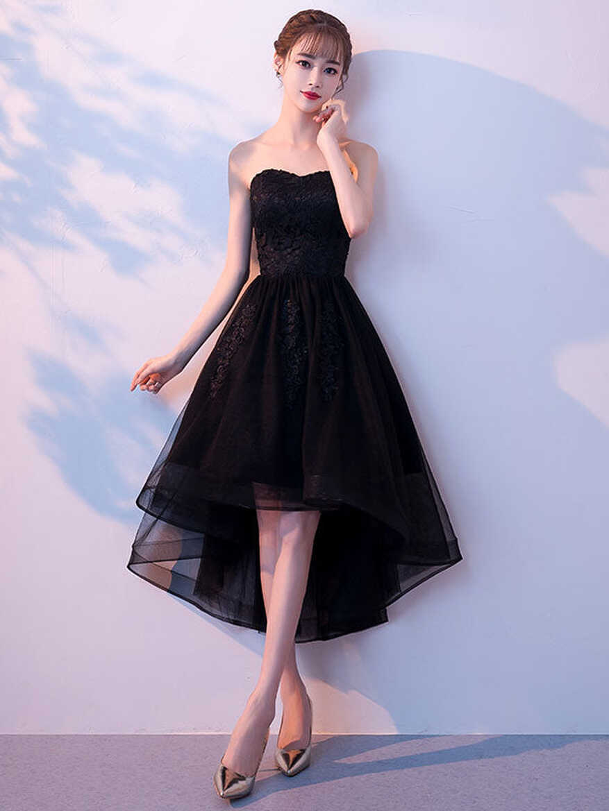 Black tulle lace short prom dress, black homecoming dress – toptby