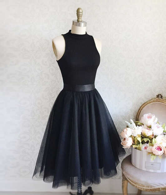 Black tulle simple short prom dress, black homecoming dress – shdress