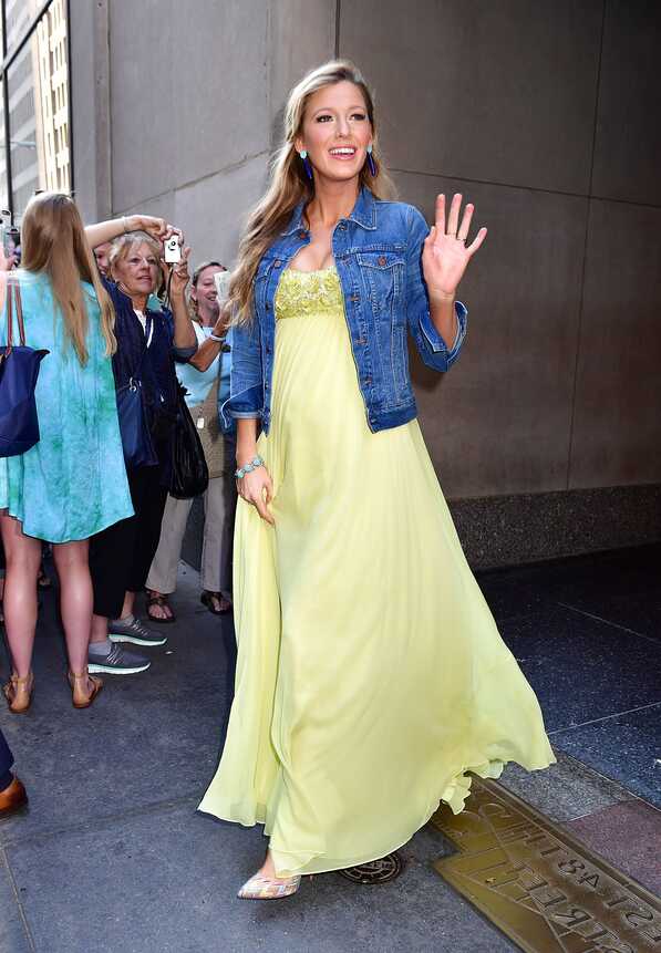 Blake Lively in Yellow Belle Dress and Jean Jacket - Blake Lively ...