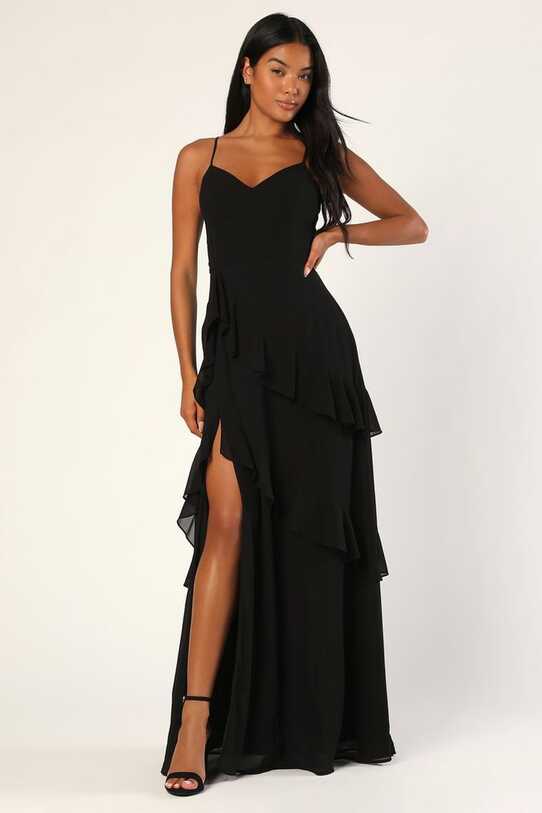 Blessed with Beauty Black Ruffled Sleeveless Maxi Dress