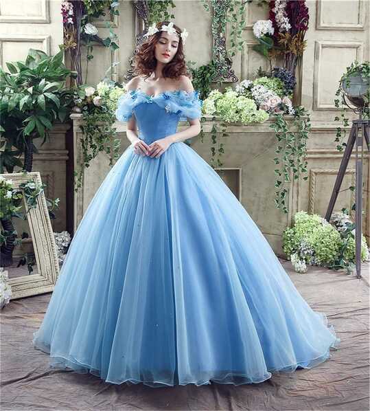 Blue Cinderella Cosplay Ball Gown - Off Shoulder Algeria | Ubuy