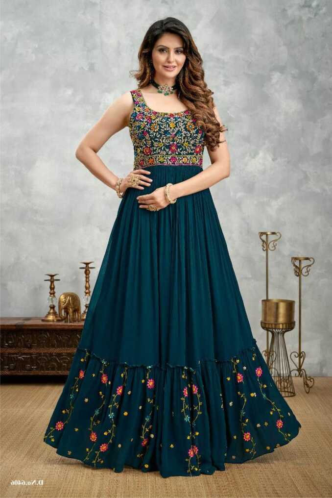 Blue Color Party Wear Long Gown With Dupatta :: ANOKHI FASHION