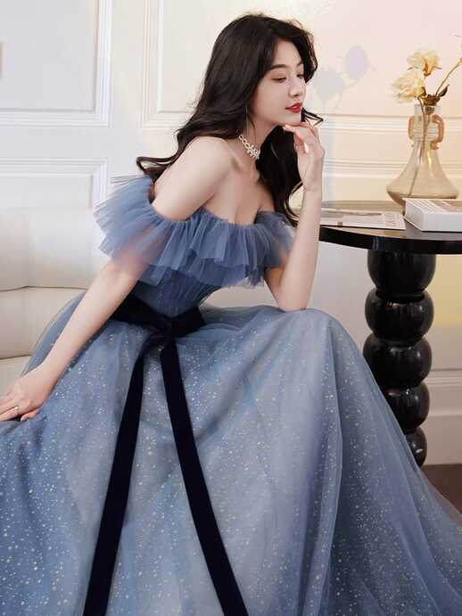 Blue Evening Dress Dress, Light Luxury High End Evening Dress ...