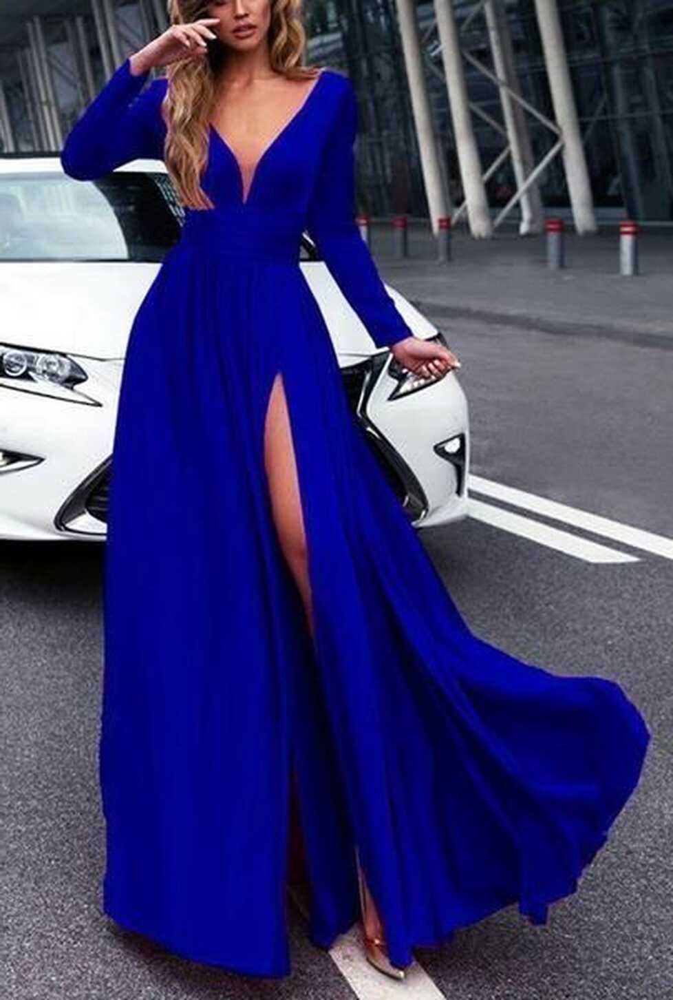 Blue Formal Dress with Long Sleeves