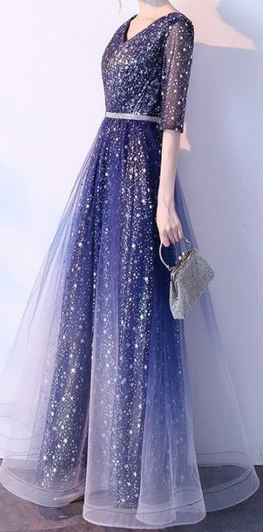 Blue Glitter Simple Gown