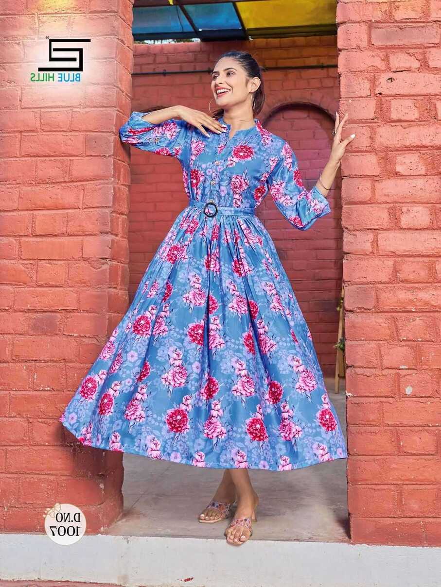 Blue Hills Bollywood Vol 1 Digital Floral Print Western Wear Long ...