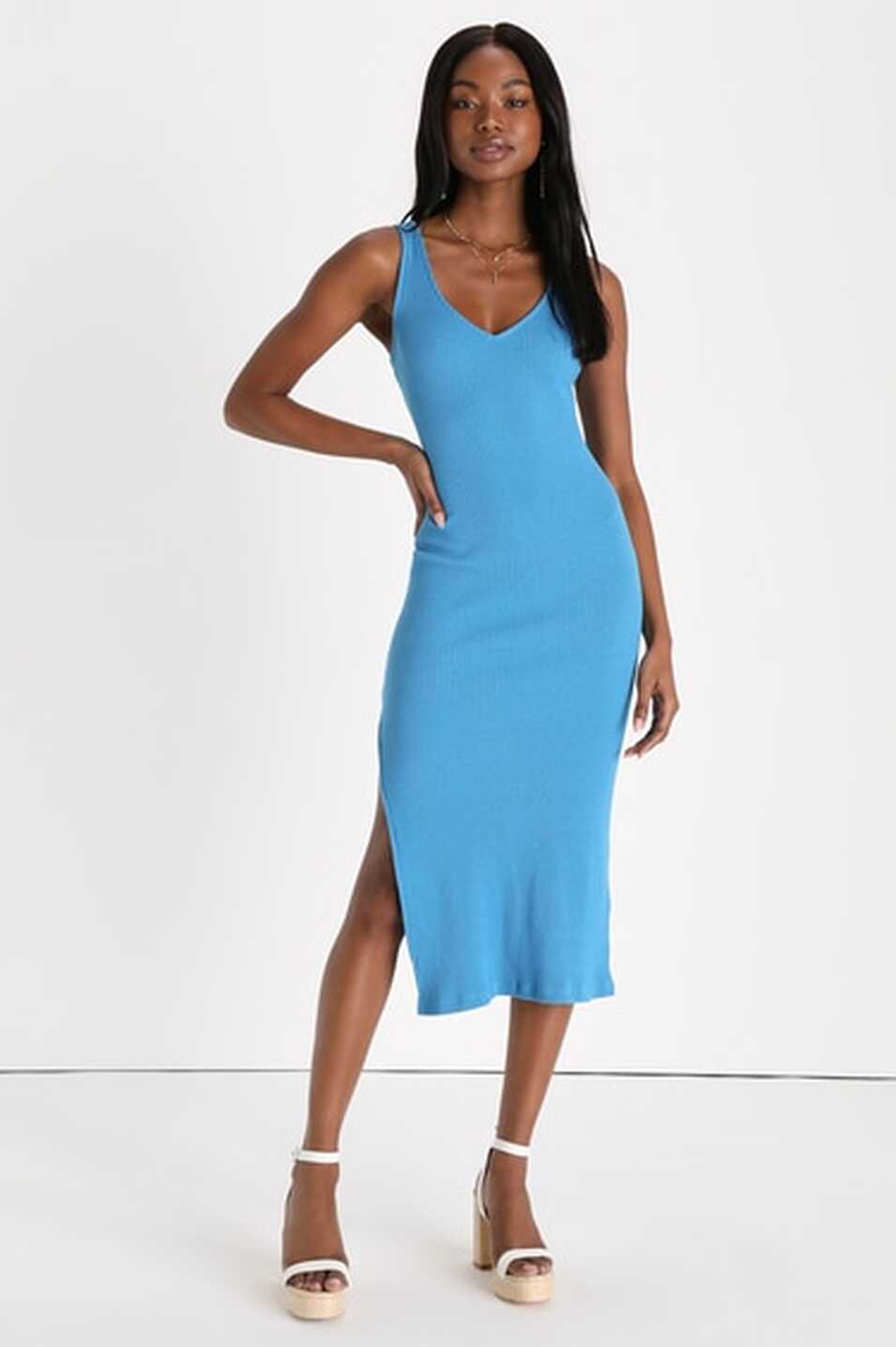 Blue Knit Dress - Knit Bodycon Dress - Blue Bodycon Midi Dress - Lulus