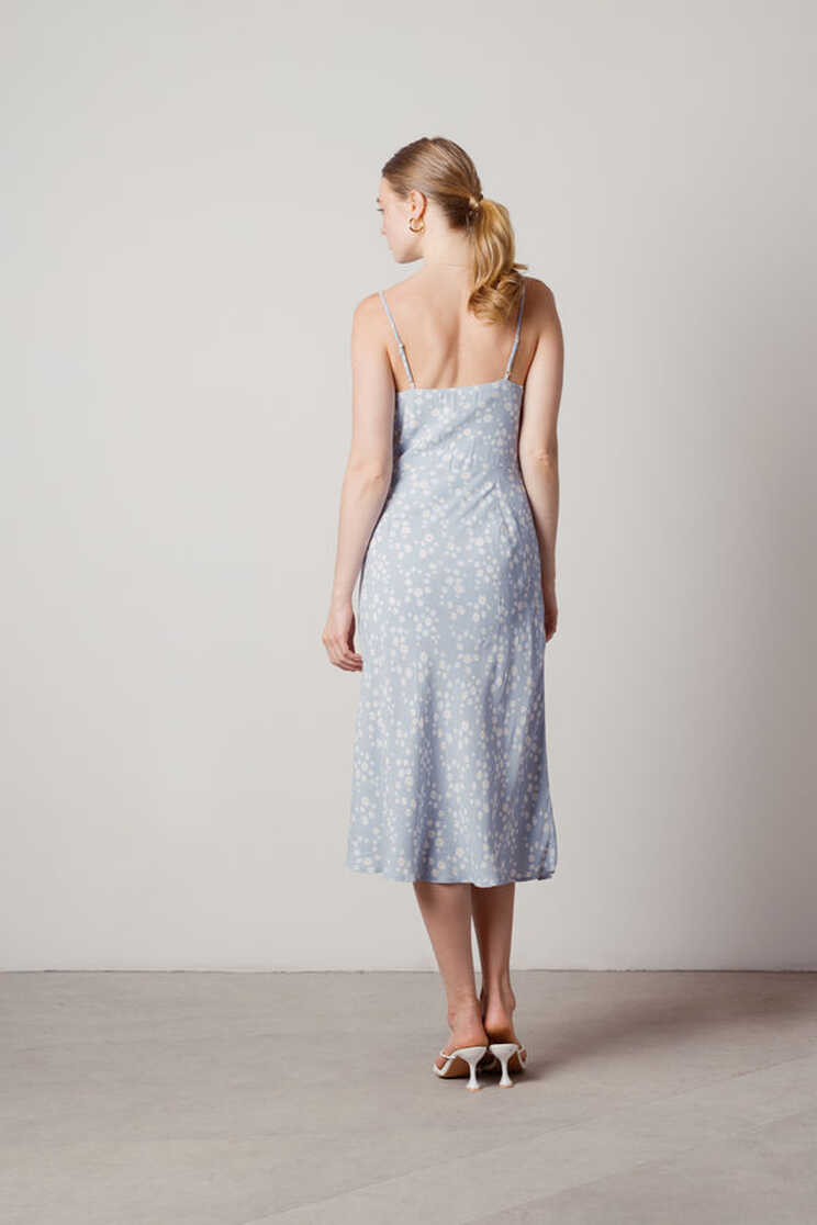 Blue Midi Dress - Spaghetti Strap Skirt Dress - Light Blue Floral ...