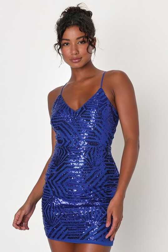 Blue Sequin Dress - Tie-Back Bodycon - Sequin Mini Dress - Lulus