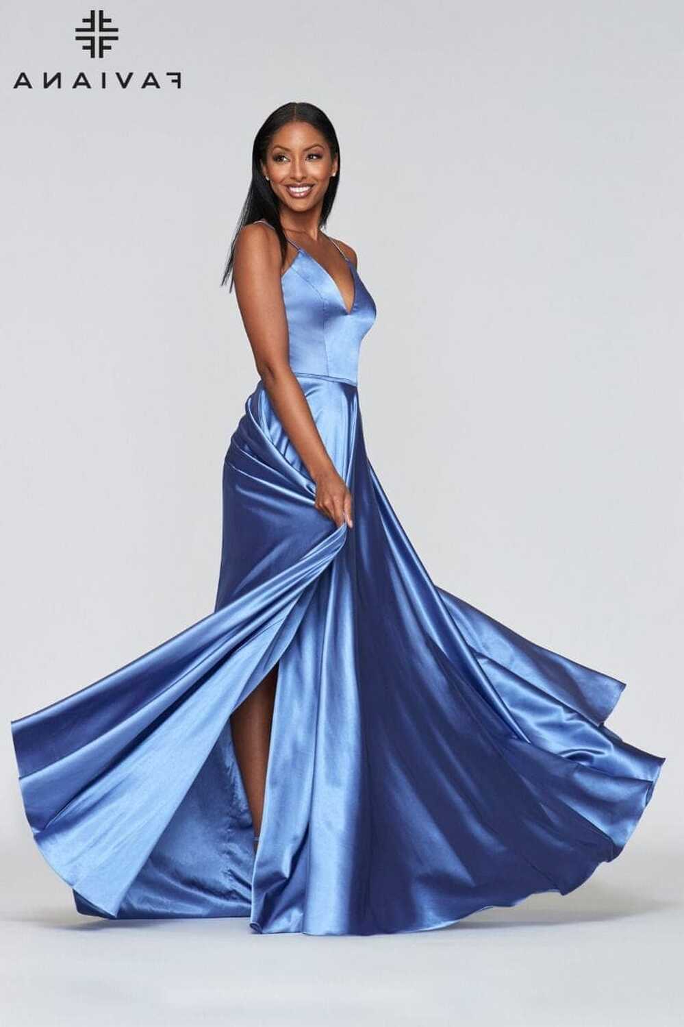 Blue Silky Charmeuse Lace Up Back Prom Dress With Side Pockets ...