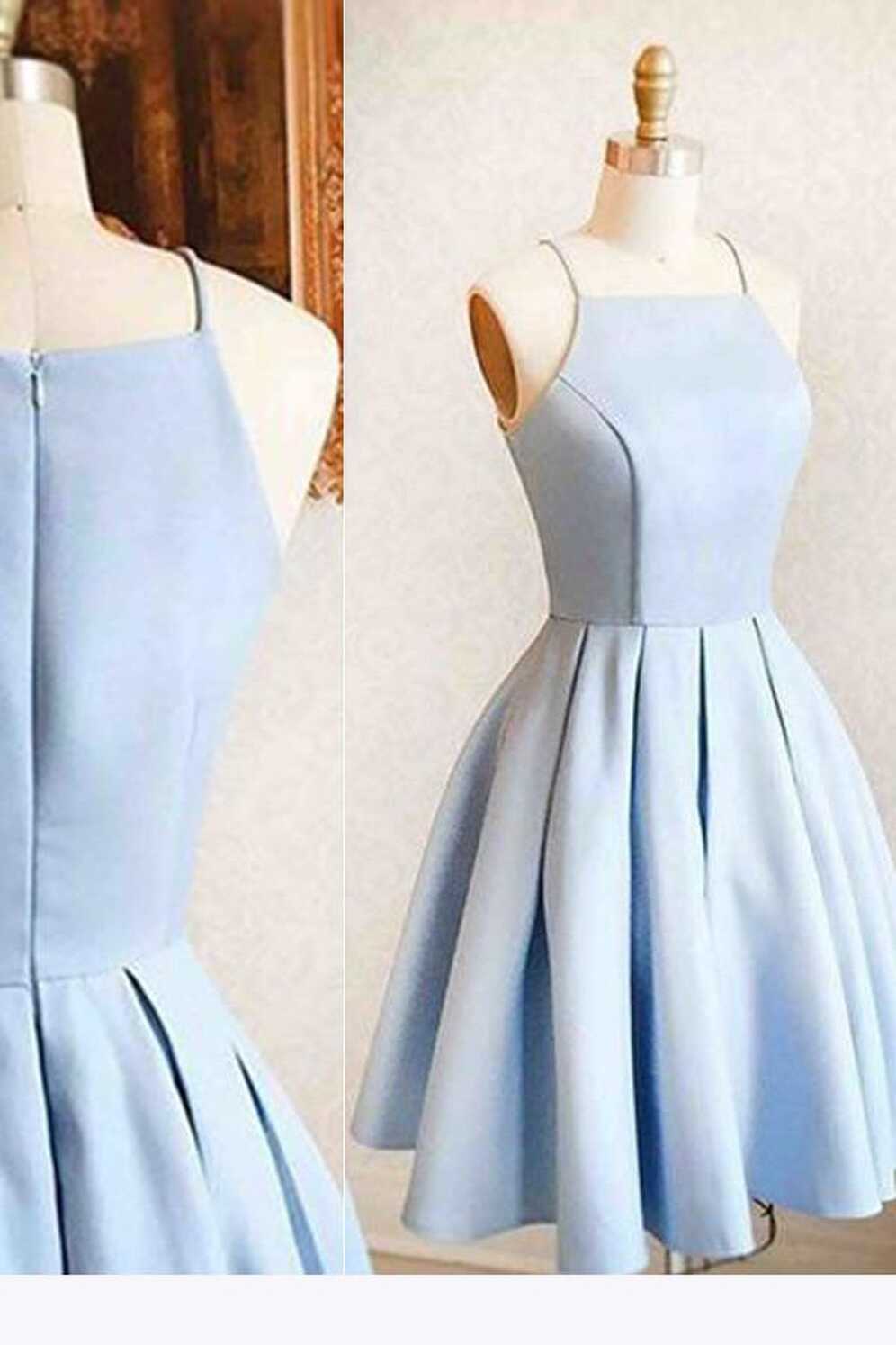 Blue Simple Satin Mini Light Homecoming Dress for Teens, Short ...