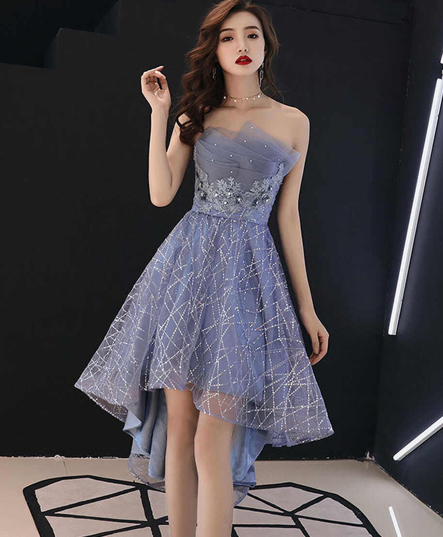 Blue Tulle Lace Short Prom Dress, Blue Evening Dress – shopluu