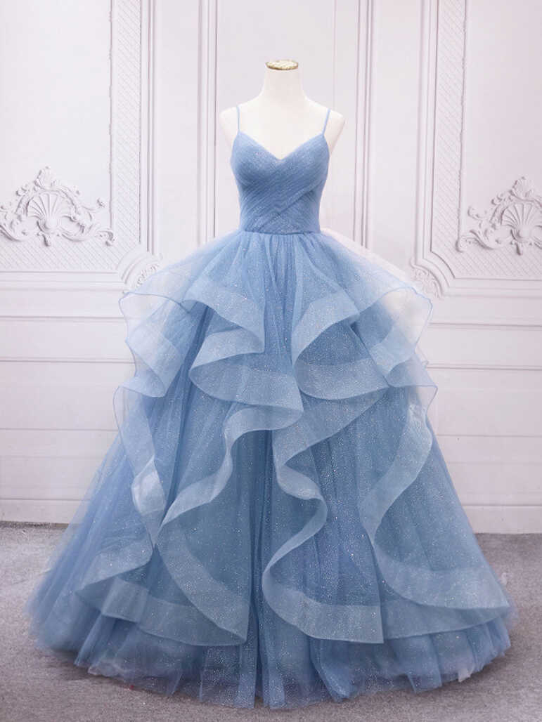 Blue Tulle Long Prom Dresses, Blue Tulle Formal Dresses Sweet 16 ...