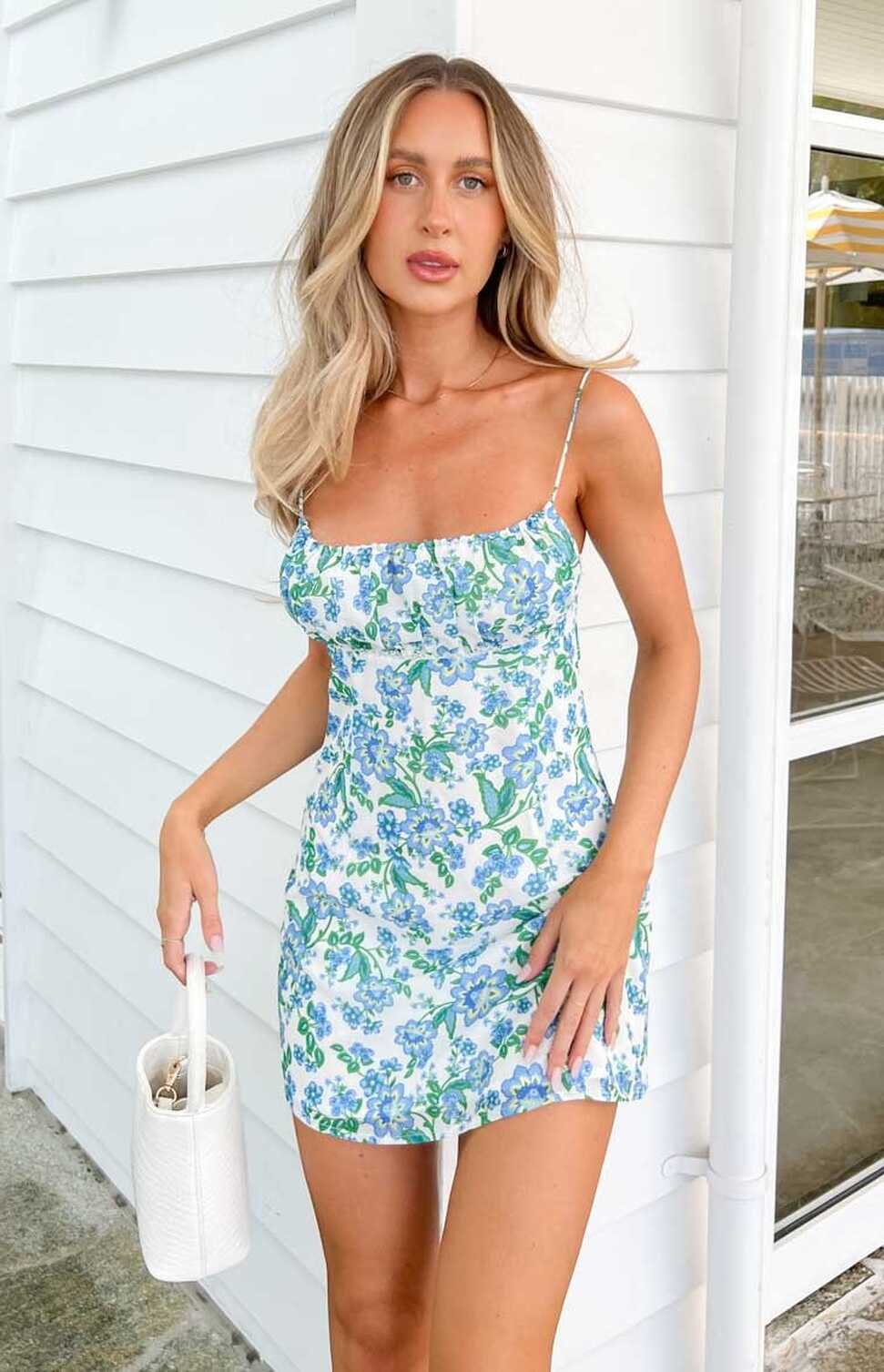 Blue and White Floral Mini Dress – Vanity Island Magazine