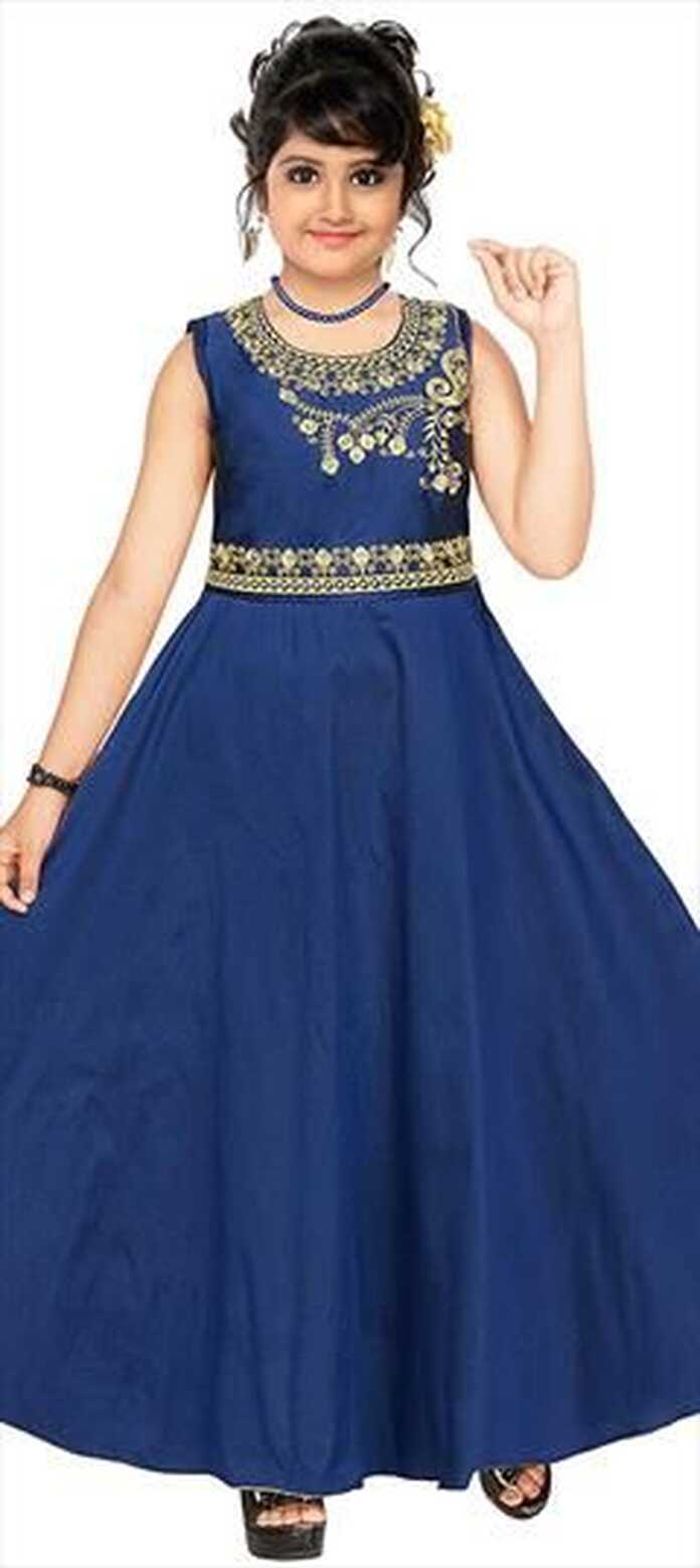 Blue color Taffeta Silk fabric Girls Gown : 1689836