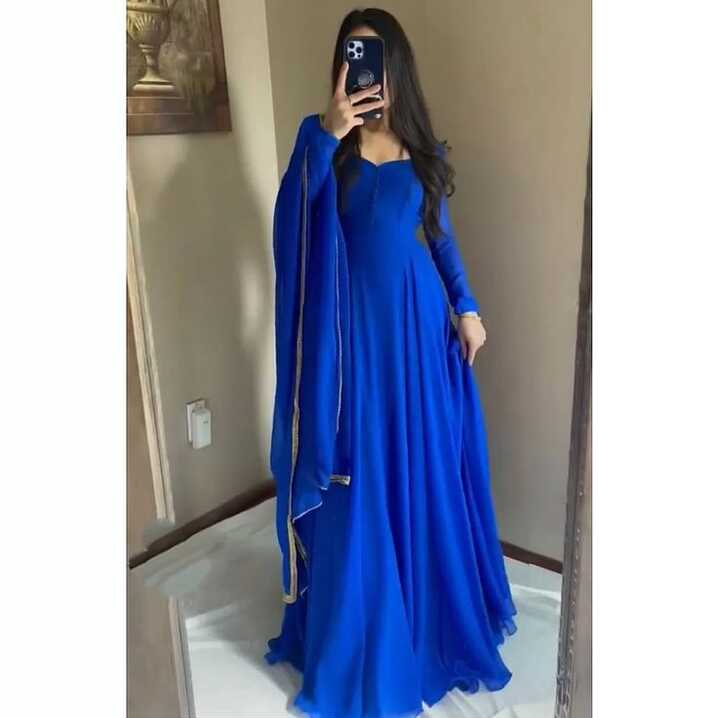 Blue georgette plain long party wear ethnic gown