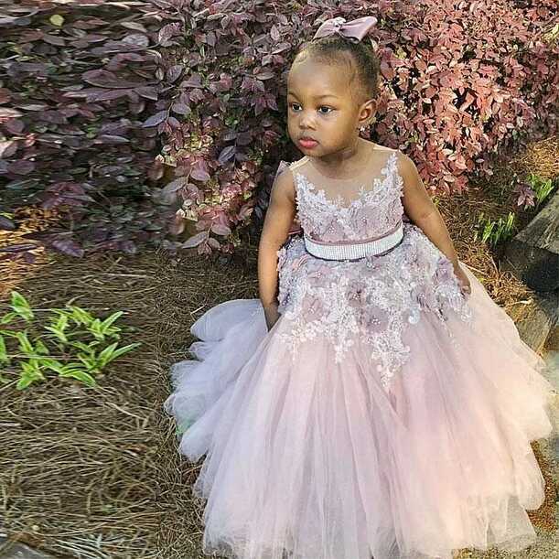 Blush Pink Flower Girl Dresses With Sash Sheer Jewel Neck Beads ...