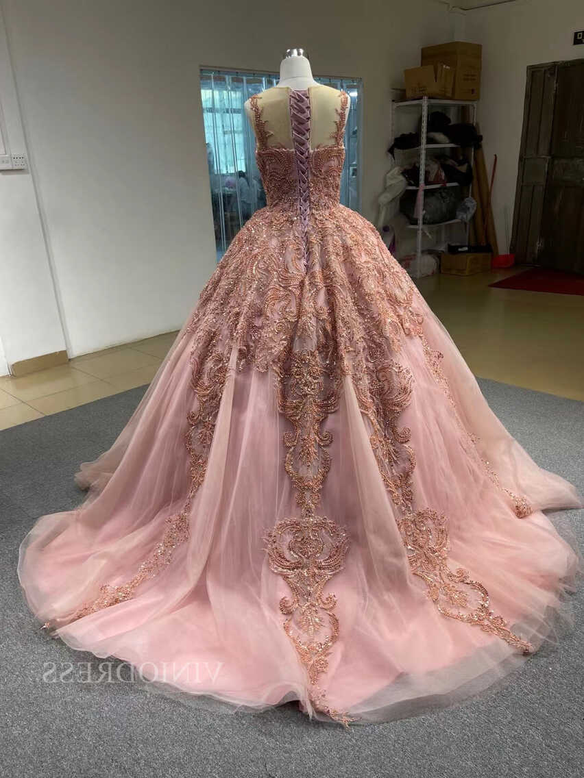 Blush Pink Princess Sweet 16 Ball Gown Beaded Prom Dresses ...