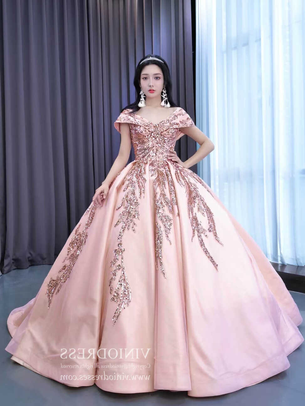 Blush Pink Sweet 16 Dress Off Shoulder Cinderella Ball Gown ...