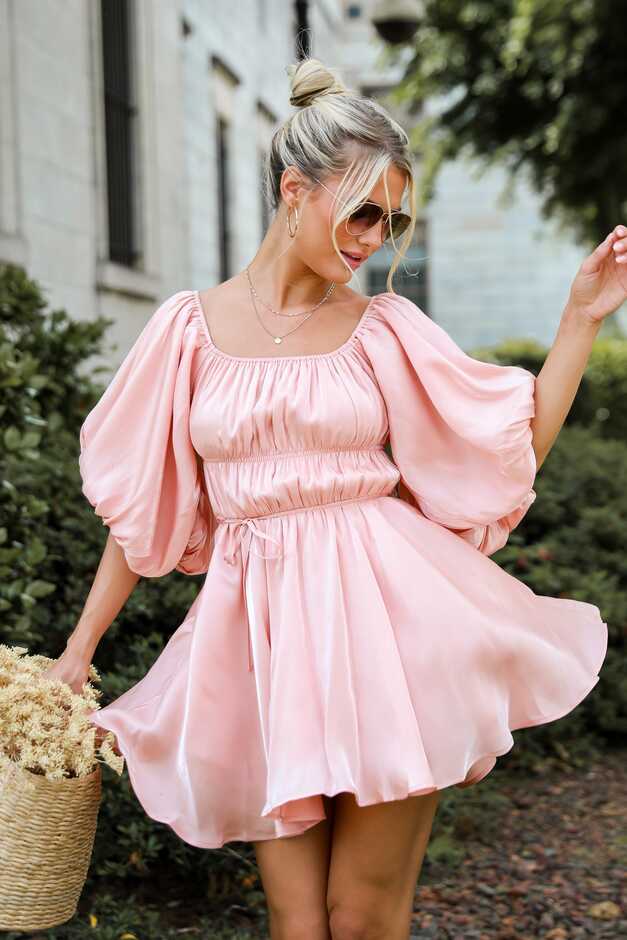 Blush Puff Sleeve Mini Dress | Cute Pink Dresses | ShopDressUp ...