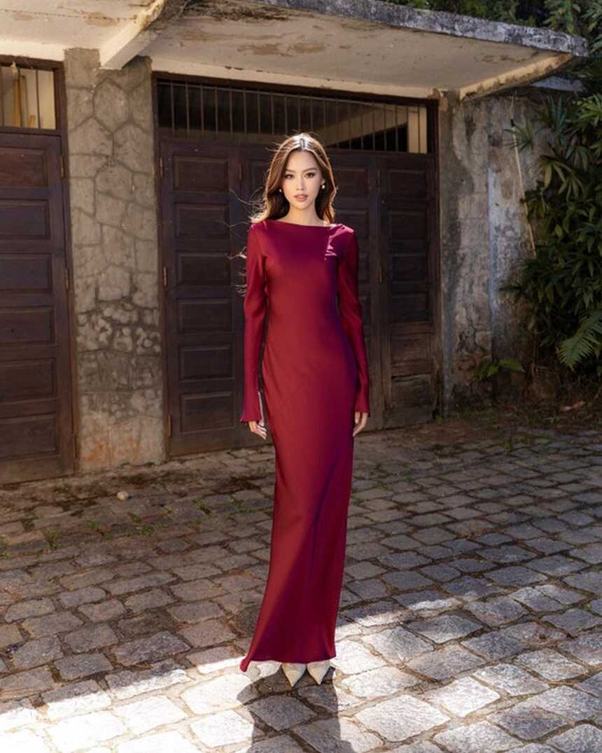 Boat Neck Dress Silk Dress Prom Dress Dark Red Dress Wedding Dress ...