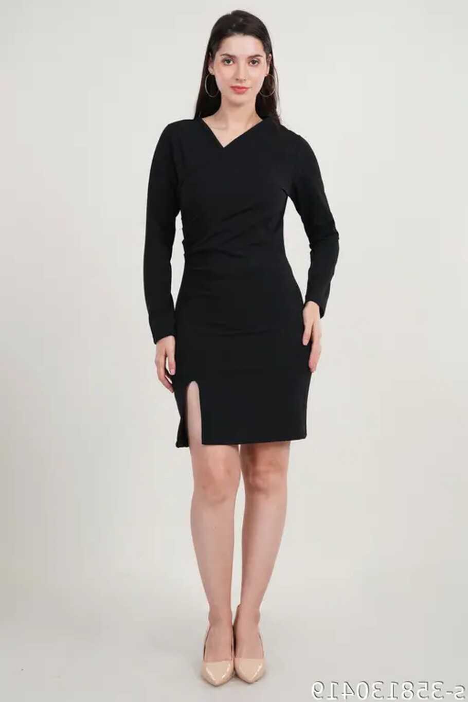 Bodycon Dress, Full Sleeves, Knee Length, Front Slit Dress For Women