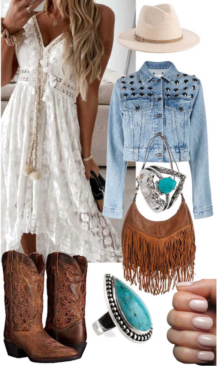 Boho Dress &amp; Cowboy Boots Outfit | ShopLook