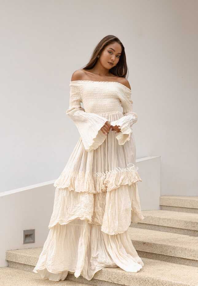 Boho Ruffle off White Maxi Dress,boho Wedding Dress,layered Maxi ...