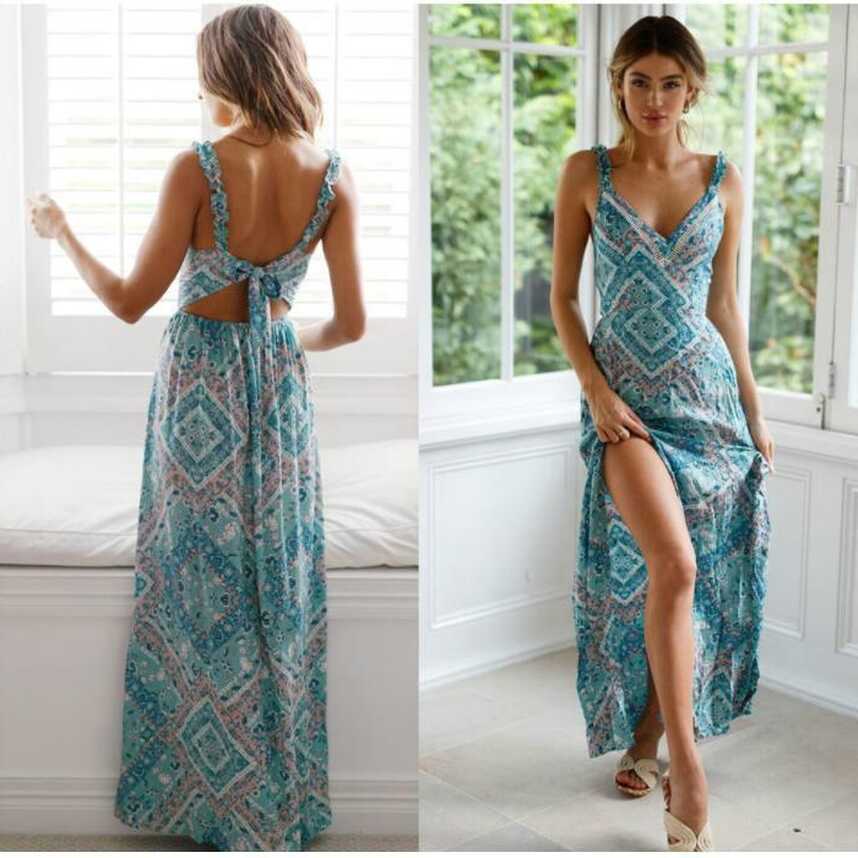 Boho Sexy Backless Floral Maxi Dress – Boho Beach Hut