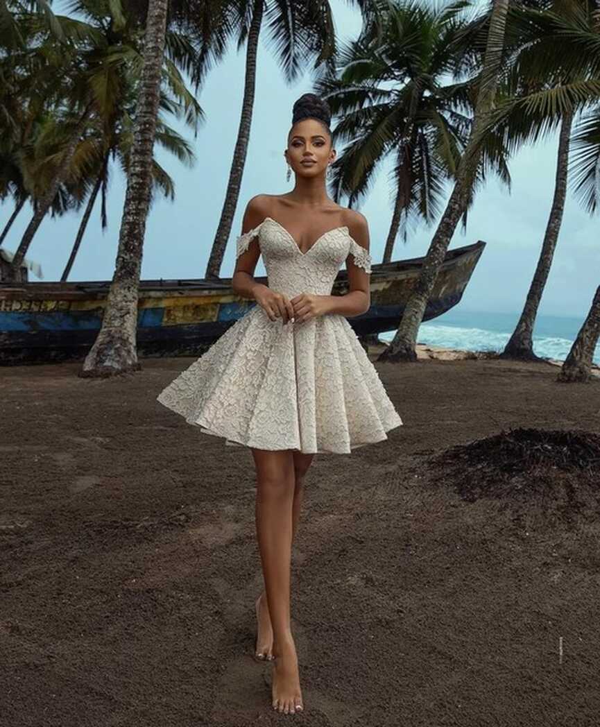 Boho Short Wedding Dresses A-line Off The Shoulder Lace Beach ...