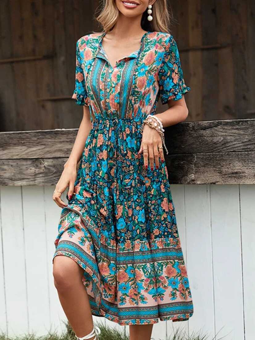 Boho Vacation Beach Dress Summer Viscose Dress for Women Elegant ...