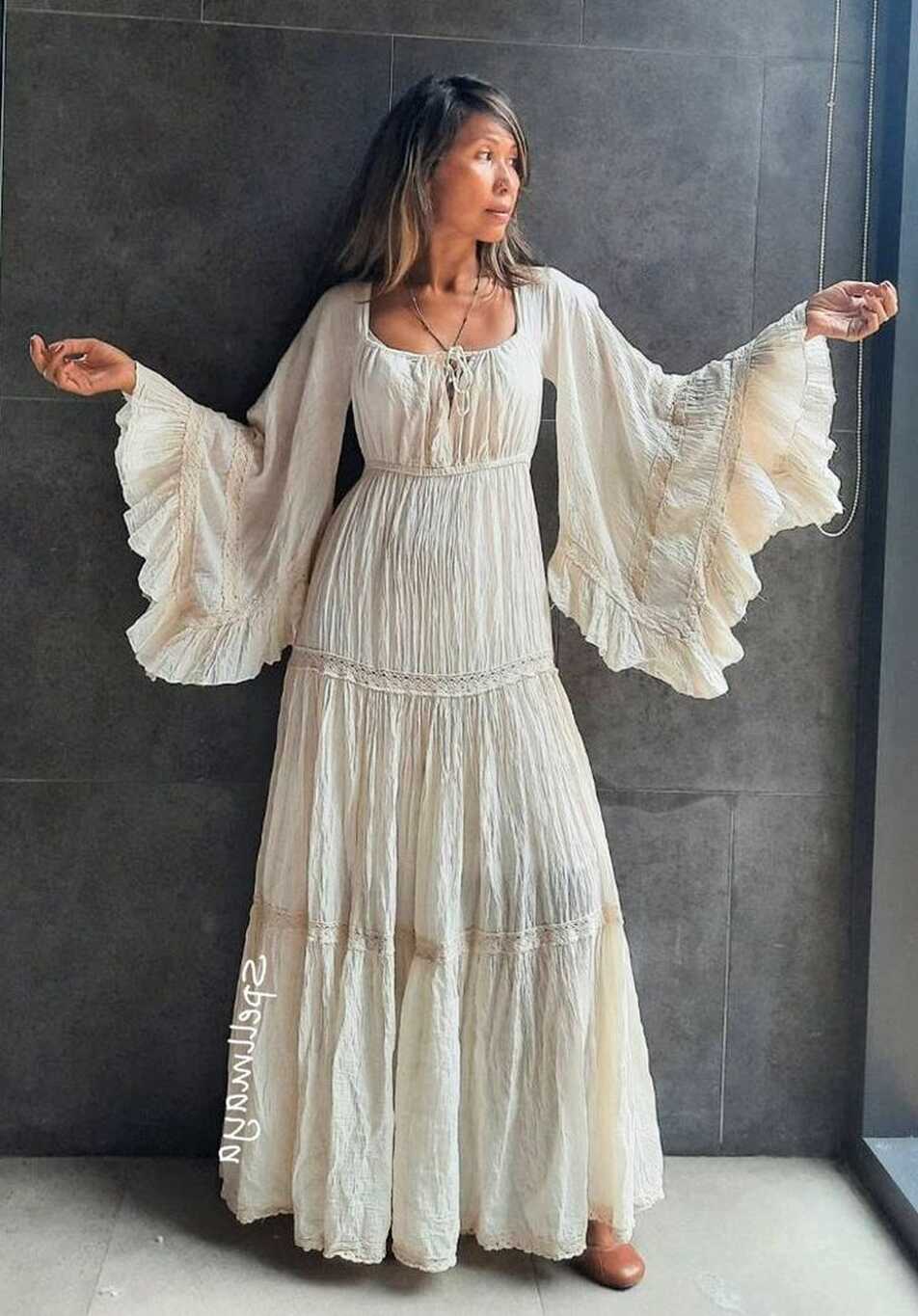 Boho Wedding Dress,Boho Flare Sleeve Maxi Dress,Black maxi ...