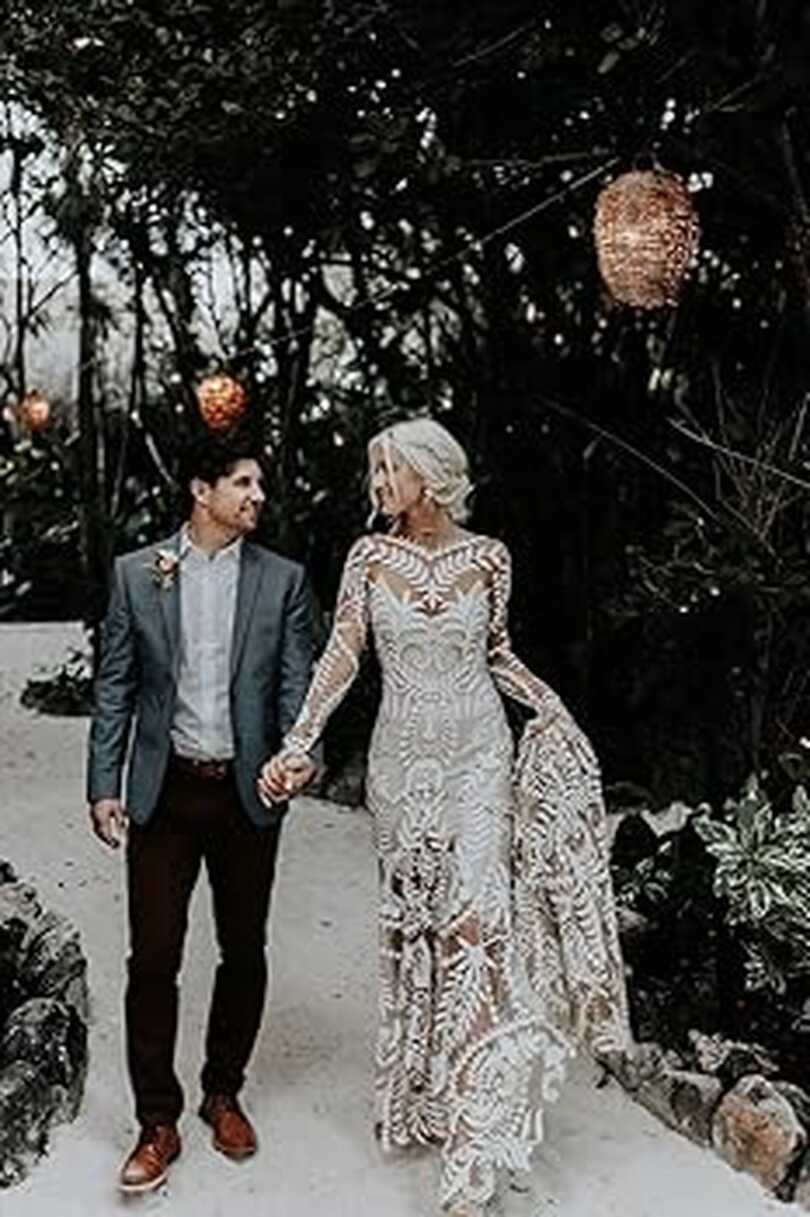 Boho Wedding Dresses Unique Lace Long Sleeve Beach Vintage Two ...