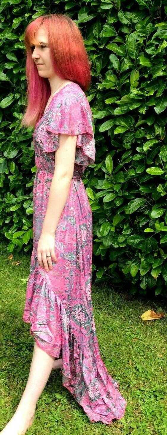 Boho hippy gypsy festival 100% silk long pink summer maxi dress ...