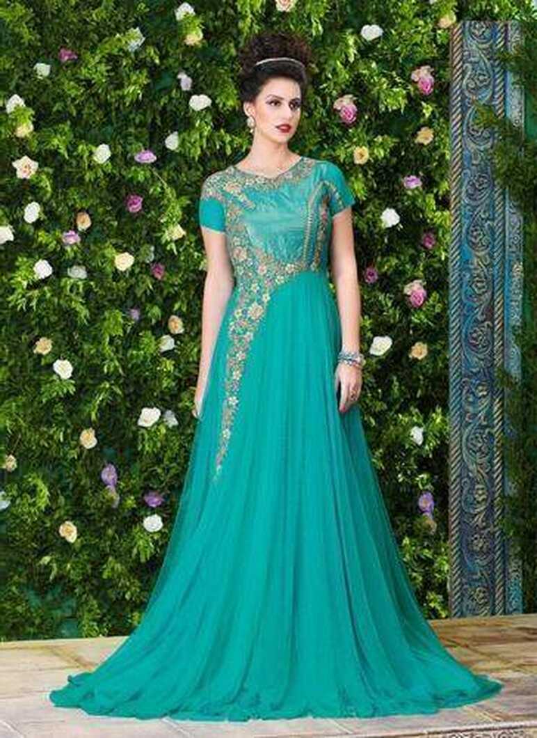 Bollywood Designer Embroidered Silk Mermaid Gown with Off Shoulder ...