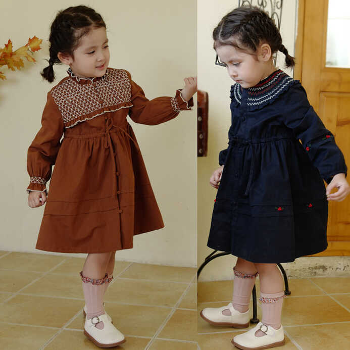 Boutique Design Autumn Dress for Baby Girls Kids Vintage One-Piece ...