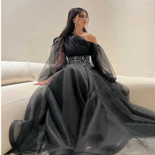 BridalAffair Modern Dubai Arabic Women Black Evening Dresses ...