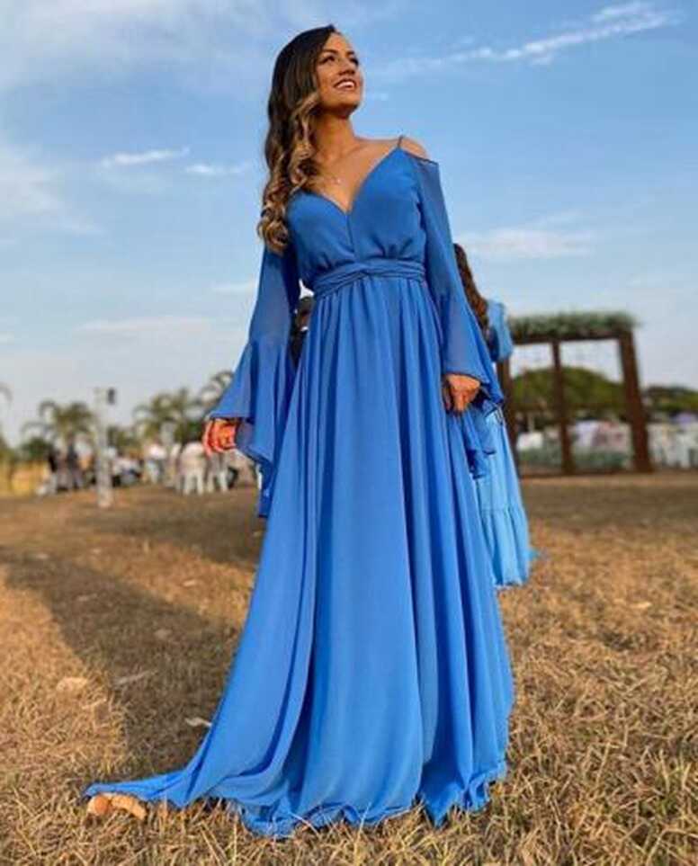 Bridalaffairv Neck Long Puff Sleeves Prom Dress 2023 Boho Beach ...