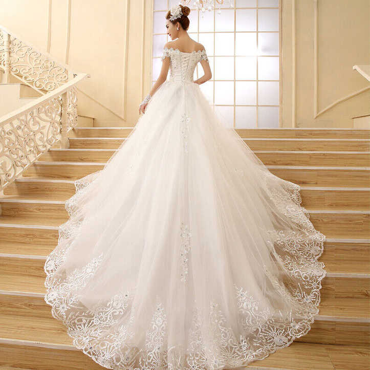 Bride Wedding Dress Korean Off Shoulder Lace Sequin Embroidery ...