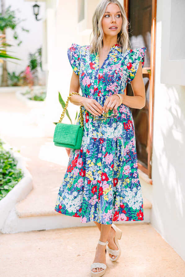 Bright Days Ahead Navy Blue Floral Midi Dress – Shop the Mint