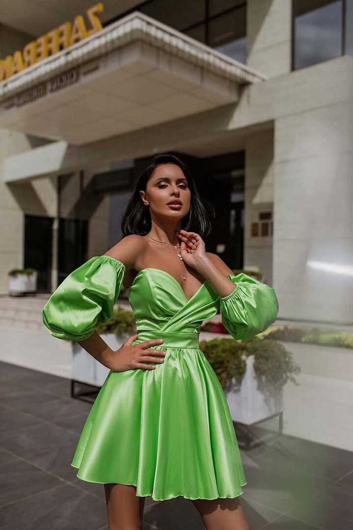 Bright Green Dress, Satin Dress Short, Green Mini Dress, Lime ...