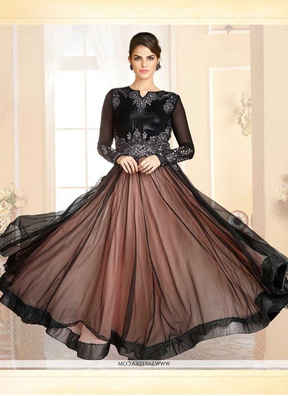 Brown And Black Net Designer Gown