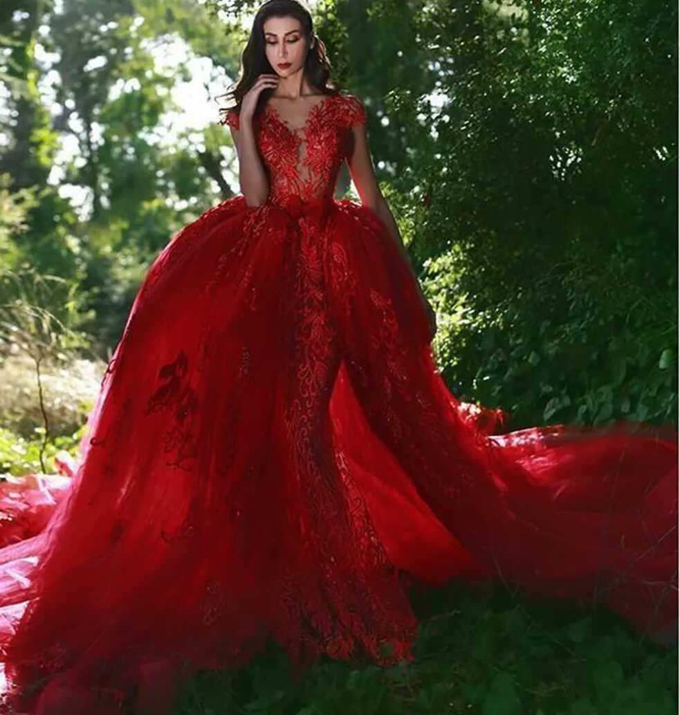 Bubai Wine Red Mermaid Red Wedding Dress With Detachable Train ...