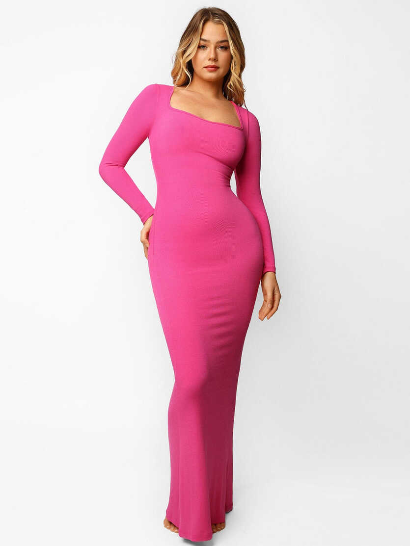 Built-In Shapewear Long Sleeve Maxi Lounge Dress | Popilush Dress ...