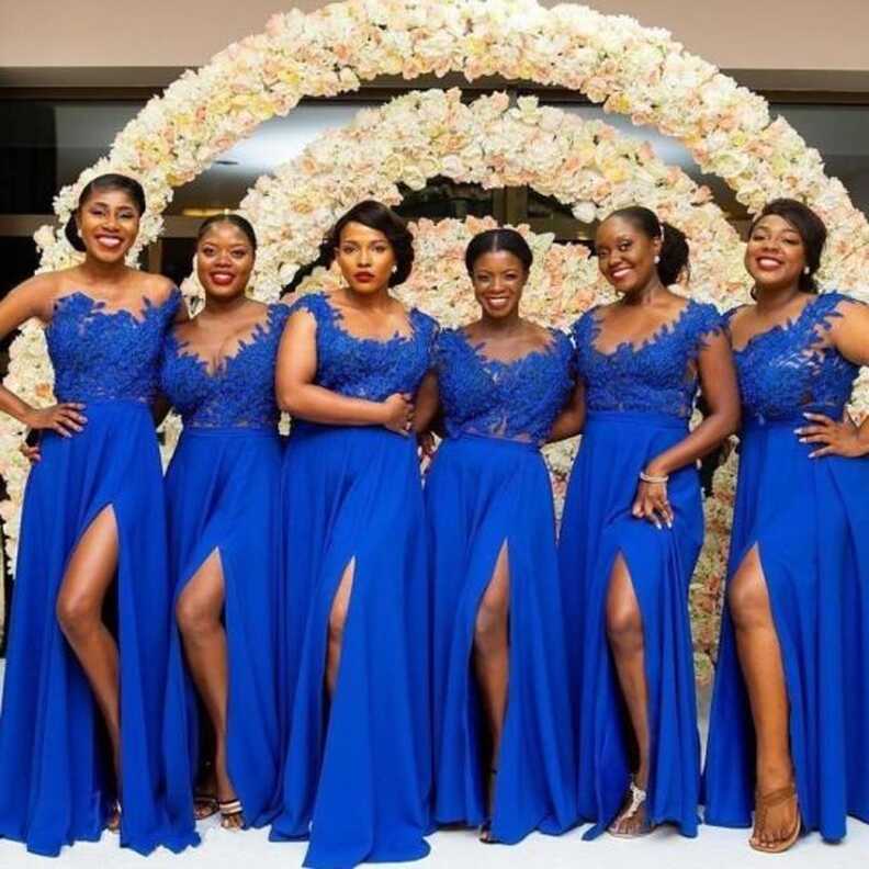 Bulk-buy African Royal Blue Bridesmaid Dresses A Line Cap Sleeve ...